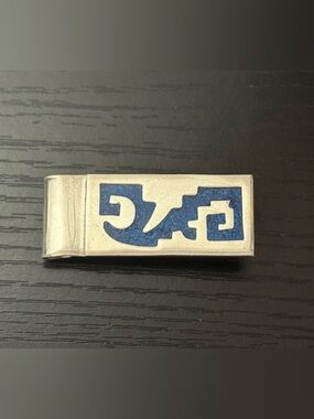 Vintage Alpaca Mexico Silver & Turquoise Money Clip